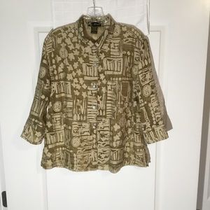 Mirasol Ladies Sheer Button Down Top Tan Size L